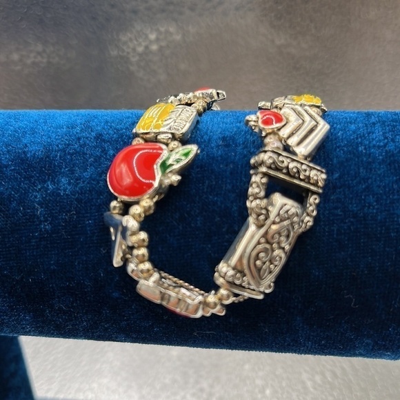 Teachers Beaded Slide Bracelet with Red Apple and Yellow School Bus Charm - Picture 10 of 12